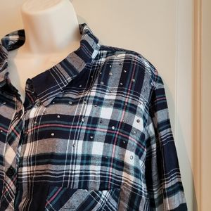 Catherine's Plaid Button Down Shirt studs Top 3X